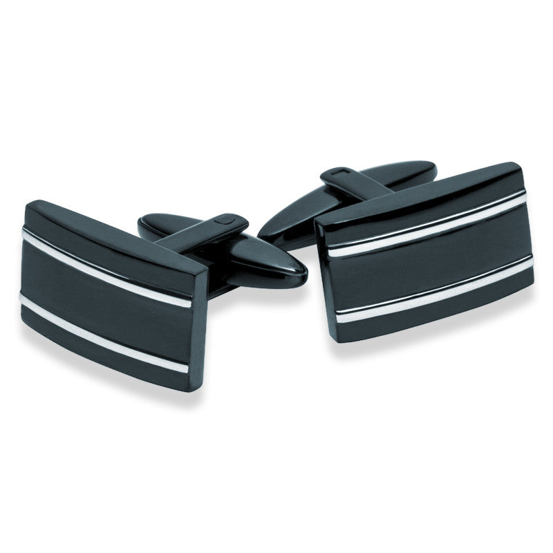 Stainless Steel Black & Silver Pinstripe Cufflinks - Zaffre Jewellery - 1
