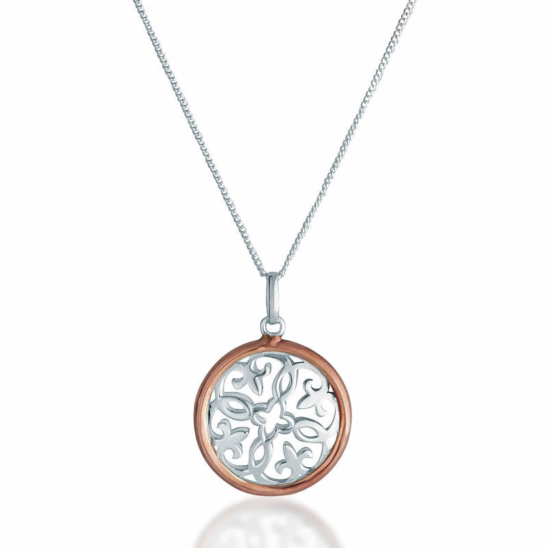 Rose & Silver Circle Pendant Necklace - Zaffre Jewellery - 1