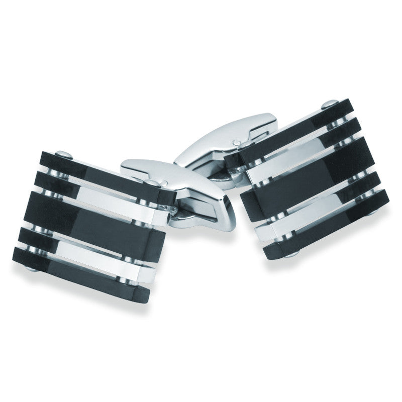 Stainless Steel Black & Silver Cufflinks - Zaffre Jewellery - 1