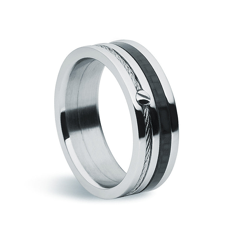 Stainless Steel & Carbon Fibre Ring - Zaffre Jewellery - 1