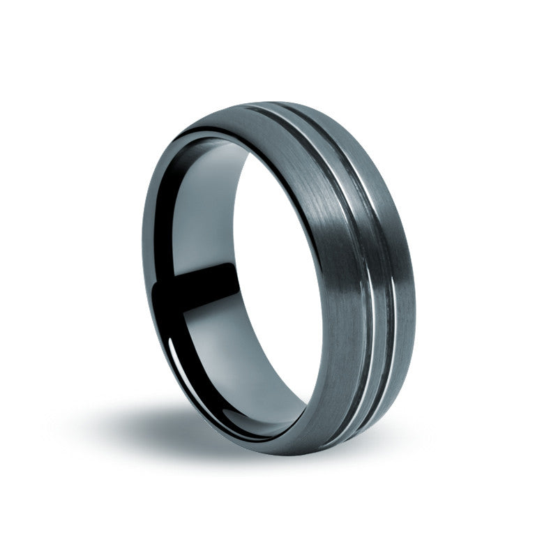 Black Tungsten Carbide - Machined Groove Ring - Zaffre Jewellery - 1