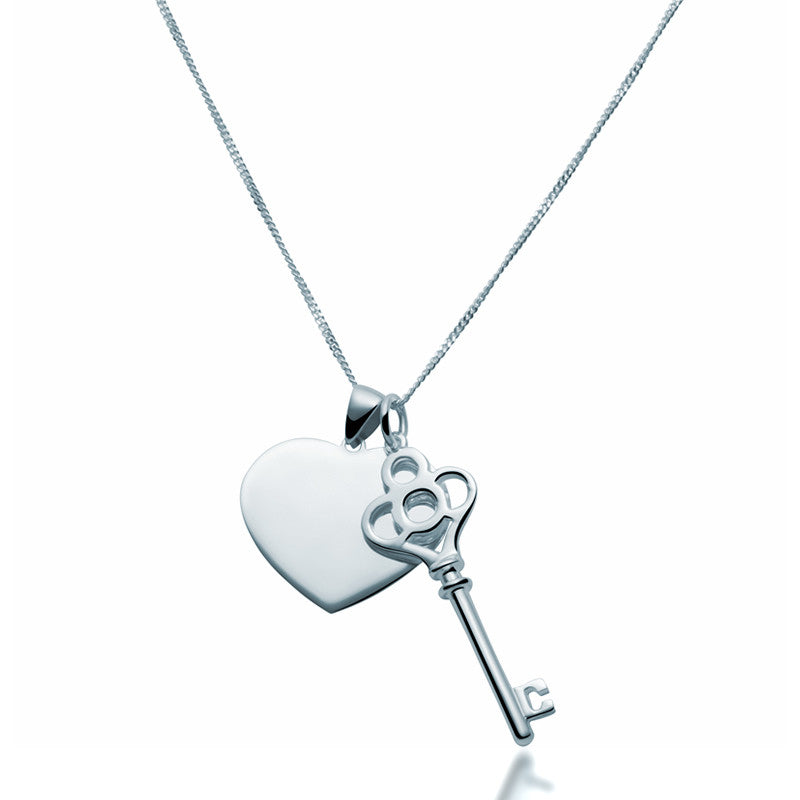 Key & Heart Pendant Pair Necklace - Zaffre Jewellery - 1